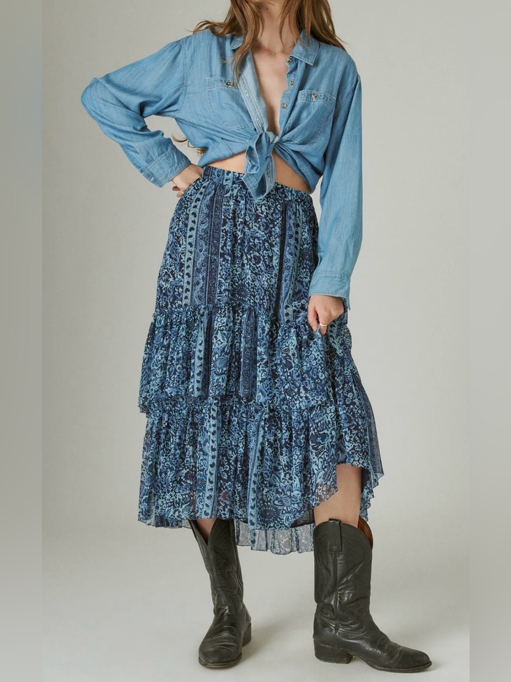 Lucky Brand | Boho Floral Tiered Maxi Skirt | Size XXL
